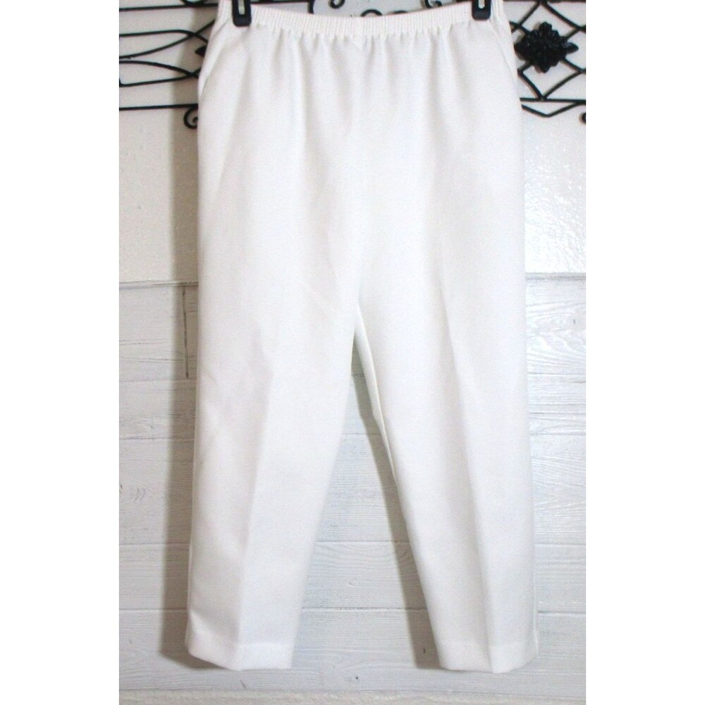 Alfred Dunner Pull On Pants Women's Size 12P White Tapered Leg Pockets